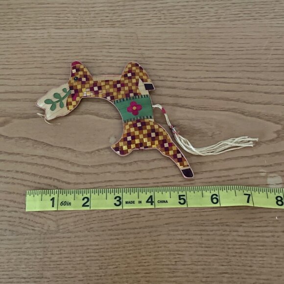 Vintage Woven Bamboo Reindeer Christmas Ornament With Tassel Handcrafted 5.5 In. - Picture 6 of 6